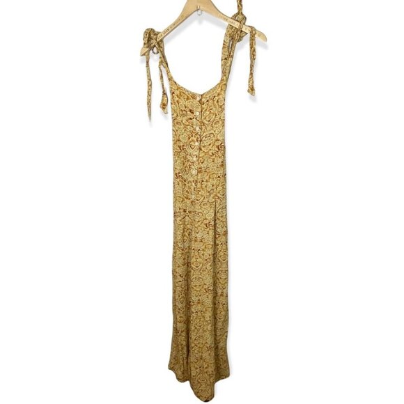Free People Yellow Sugar Sands Jumpsuit Wide Leg Floral Print Smocked Size XS‎ - Picture 6 of 16